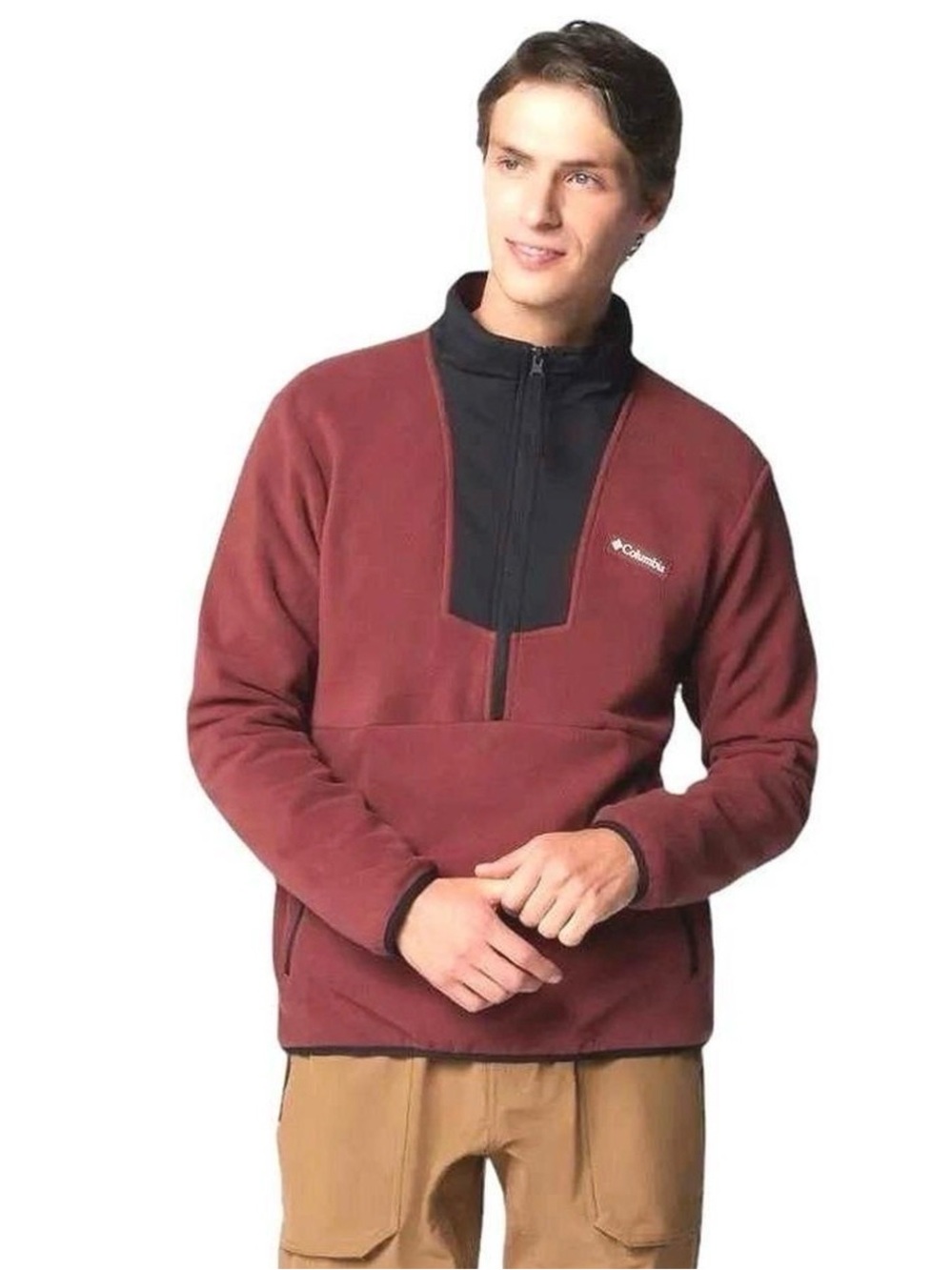 Columbia Men's Sequoia Grove Half-Zip Fleece Pullover in Burgundy and Black
